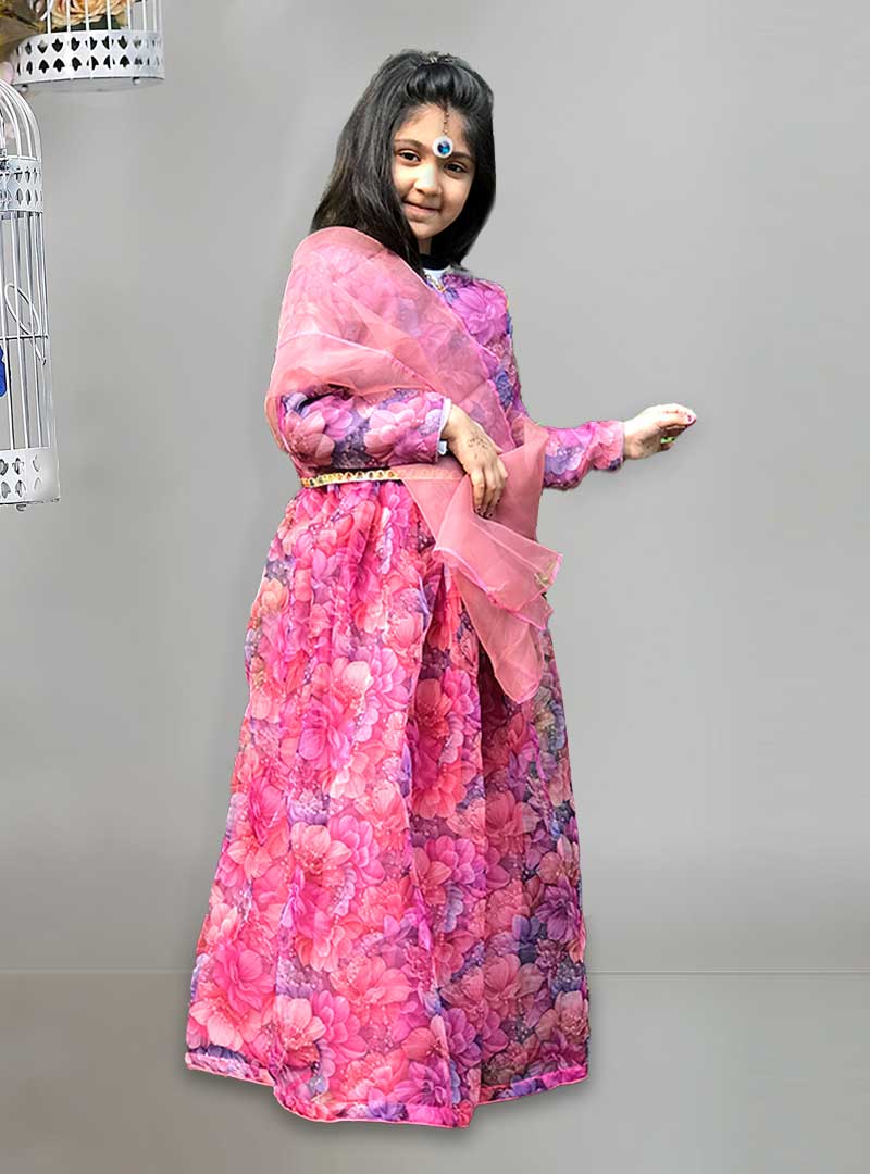 PINK LEHNGA WITH SHORT PINK SHIRT - Kidsmania.pk