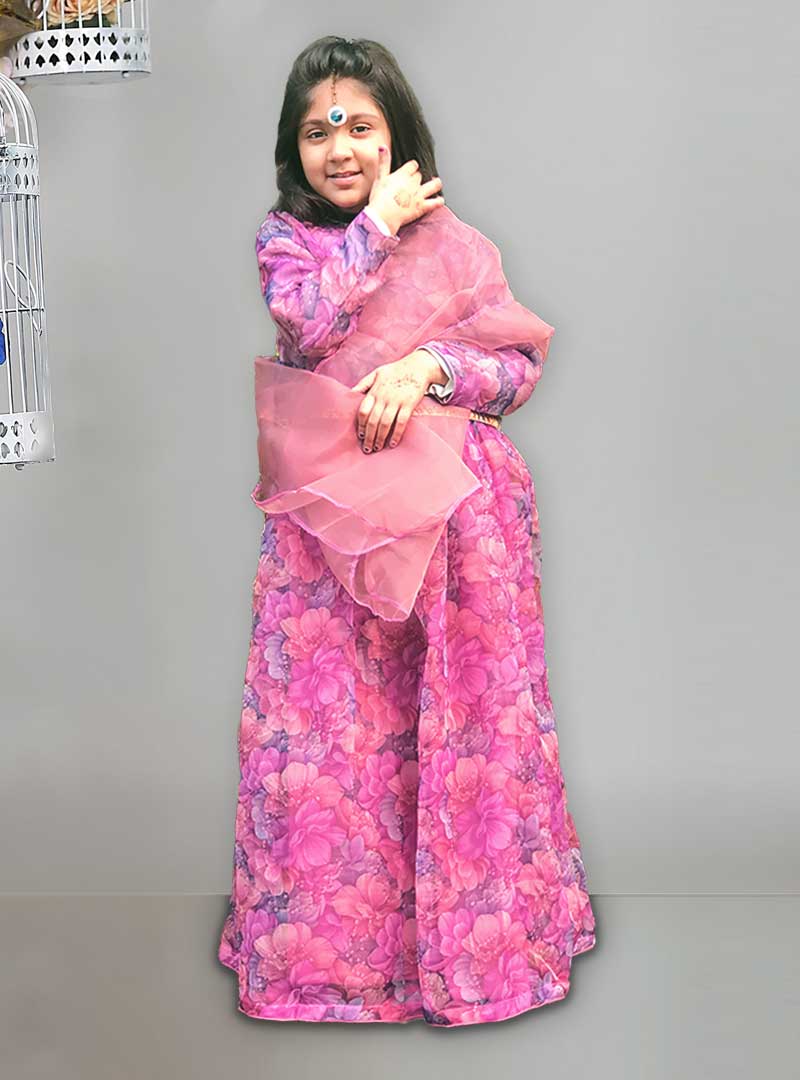 PINK LEHNGA WITH SHORT PINK SHIRT - Kidsmania.pk