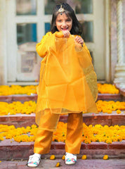 YELLOW TROUSER SHIRT DUPATTA WITH LACE