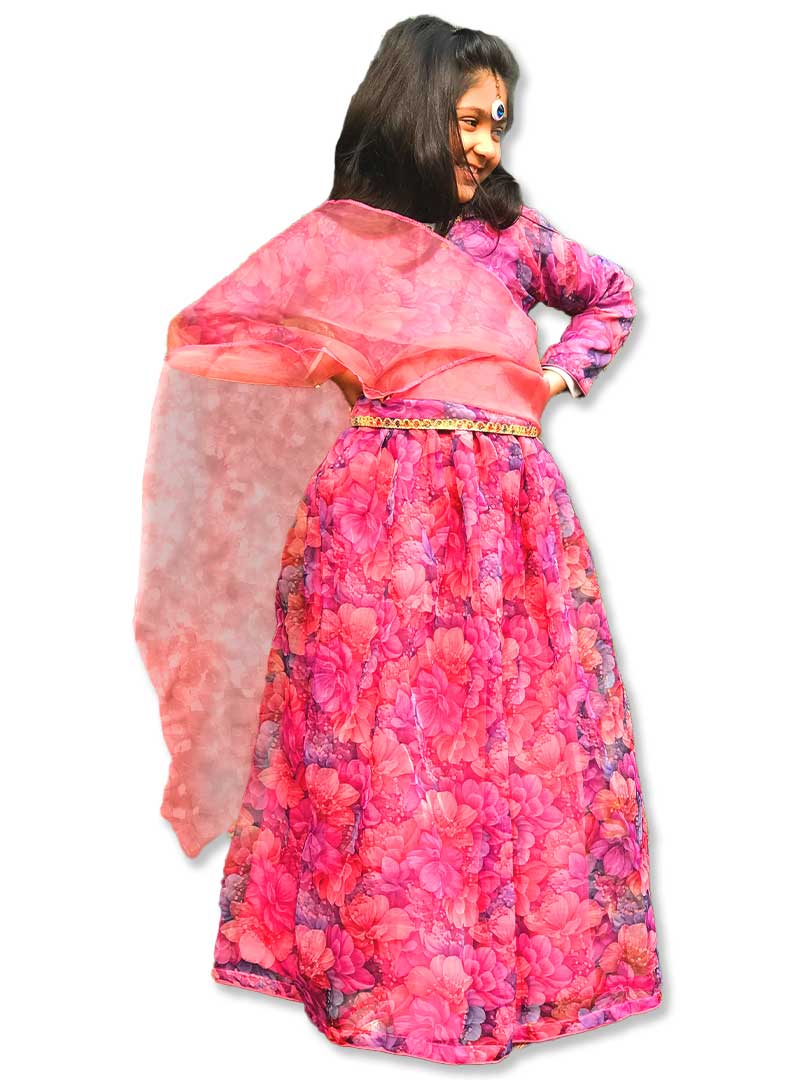 PINK LEHNGA WITH SHORT PINK SHIRT - Kidsmania.pk